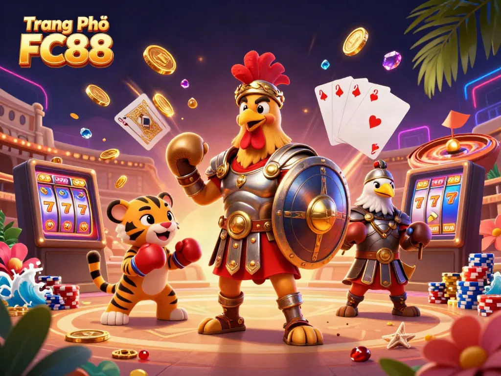 Engage in thrilling gameplay at Trang Chủ FC88 with vibrant 3D casino graphics showcasing dynamic betting scenes.