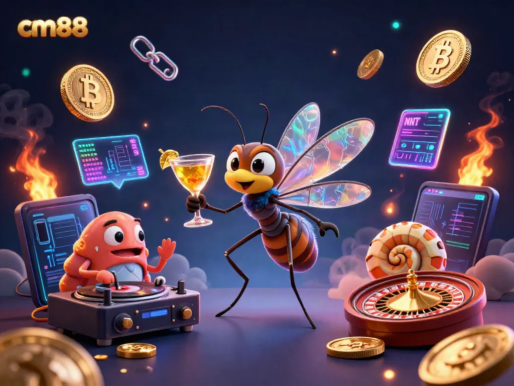 Engage in thrilling casino action with cm88's vibrant 3D illustration, featuring unique characters and crypto elements.