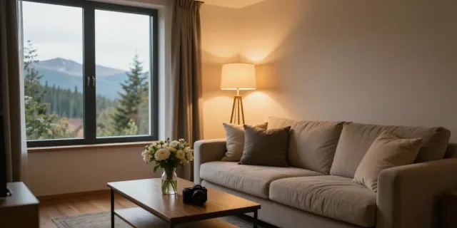 Cozy interior of a discreet apartment in the north, featuring inviting décor and soft lighting.