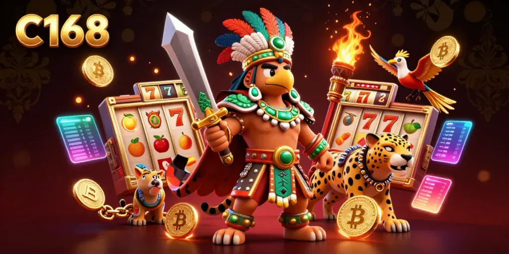 Spin the reels of C168 with Aztec warriors and vibrant slot elements for jackpot excitement.