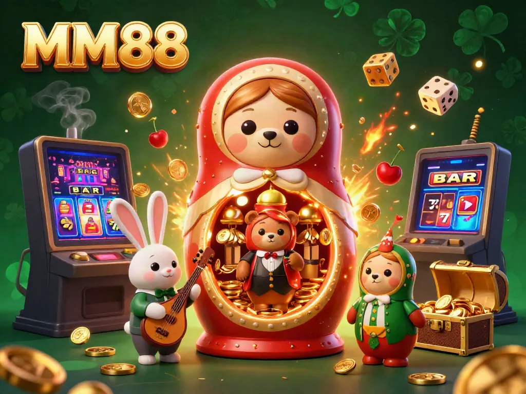Experience the excitement of MM88 with cartoon characters and a vibrant casino atmosphere.